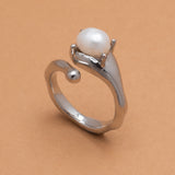 SILVER SWIRL PEARL RING