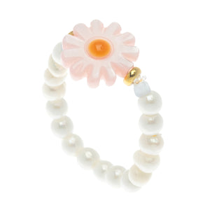 PINK FLOWER PEARL RING