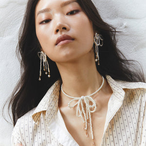 FRESHWATER WHITE PEARL BOW NECKLACE & EARRING