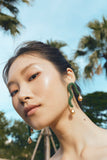 TEAL BEAD GOLD DROP FREEFORM EARRINGS