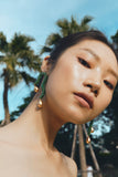 TEAL BEAD GOLD DROP FREEFORM EARRINGS