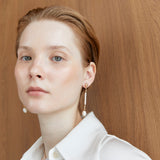 ELONGATED WHITE PEEARL DROP LONG EARRINGS