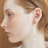 ELONGATED WHITE PEEARL DROP LONG EARRINGS