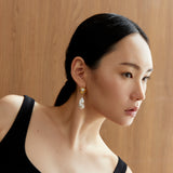 WHITE PEARL OVAL SHAPE RHODIUM EARRINGS