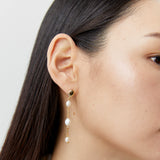 TRIPLE PEARL BEAD LONG DROP EARRINGS