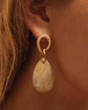 CREAM MARBLED STONE DROP EARRINGS