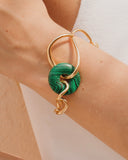 MALACHITE STONE METAL CRUVE BRACELETS