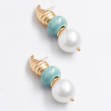 GOLD CONUS WHITE AMAZONITE EARRINGS