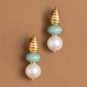 GOLD CONUS WHITE AMAZONITE EARRINGS
