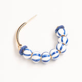 BLUE WHITE BEADED HALF HOOP EARRINGS