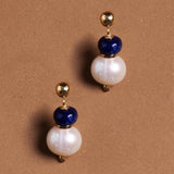 WHITE PEARL BLUE LAPIS EARRINGS