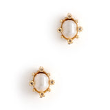 RHINESTONE OVAL WHITE PEARL STUD EARRINGS