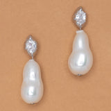 BAROQUE PEARL RHODIUM  DROP EARRINGS