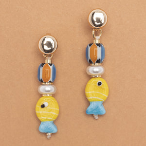 YELLOW FISH BEAD DROP EARRINGS