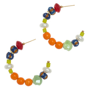 BRIGHT ORANGE MIXE CHUNKY HOOP EARRINGS