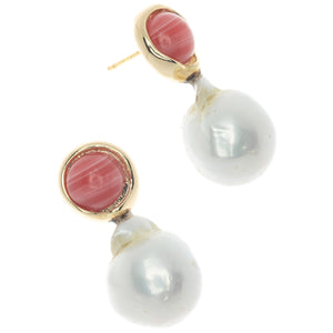 WHITE BAROQUE PEARL ORANGE STUD EARRINGS