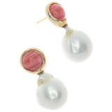 WHITE BAROQUE PEARL ORANGE STUD EARRINGS