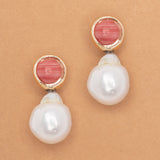 WHITE BAROQUE PEARL ORANGE STUD EARRINGS