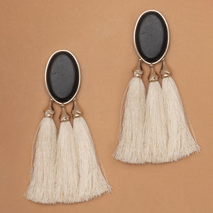 MIDNIGHT ONYX IVORY TASSEL EARRINGS (PRE-ORDER TAKES 30 DAYS)