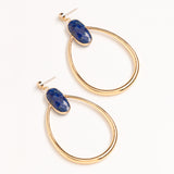 BLUE STONE GOLD FRAME OVAL EARRINGS