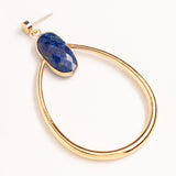 BLUE STONE GOLD FRAME OVAL EARRINGS