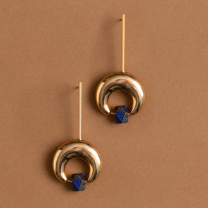 LAPIS CRESCENT GOLD DROP EARRINGS