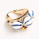TRIPLE WHITE BLUE BEAD HINGE BACK EARRINGS