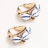 TRIPLE WHITE BLUE BEAD HINGE BACK EARRINGS