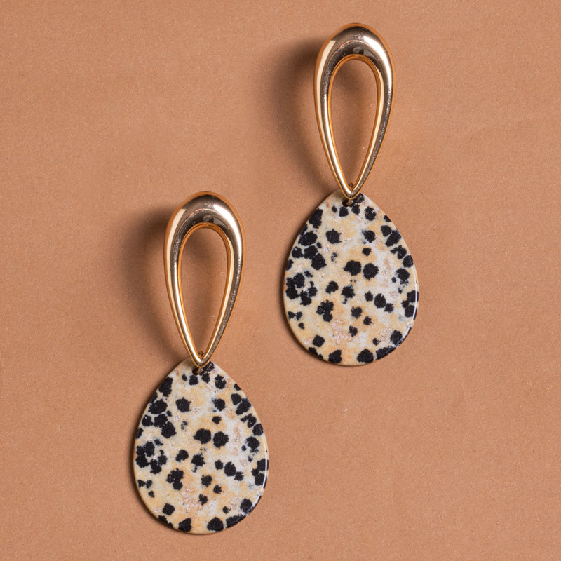DALMATIAN FLAT STONE DROP EARRINGS