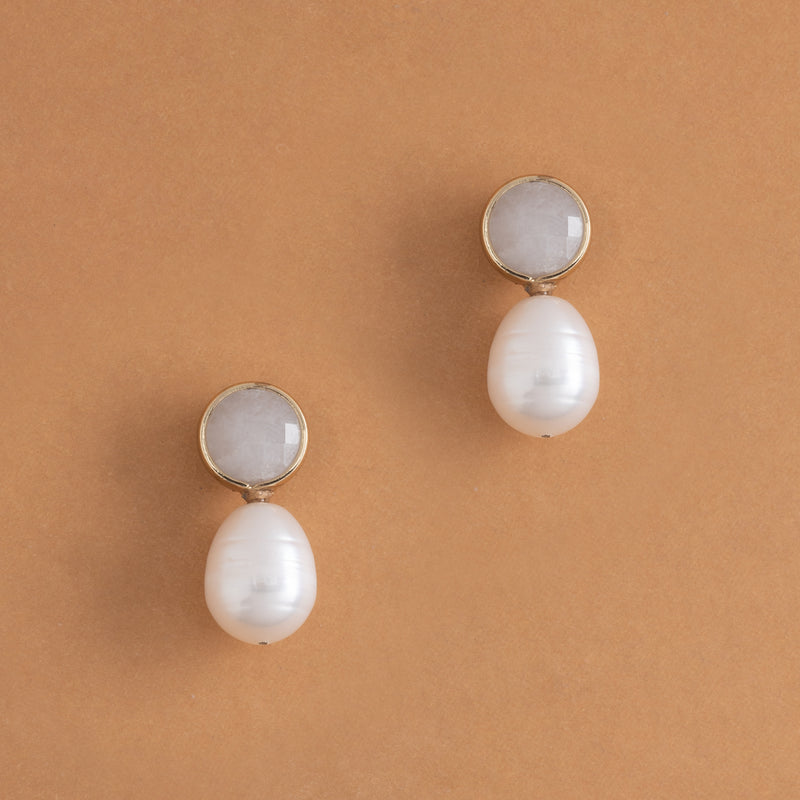 WHITE PEARL MOONSTONE DROP EARRINGS