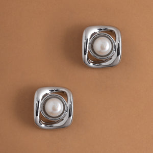 WHITE PEARL PENDANT RHODIUM EARRINGS