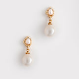 WHITE PEARL GOLD DROP EARRINGS