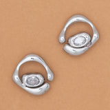 RHODIUM BEZEL SMALL EARRINGS