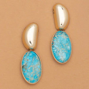 GOLD BEAN TURQUOISE DROP EARRINGS