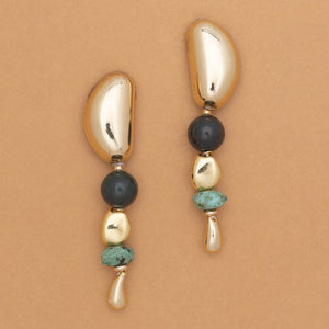 GOLD BEAN MIX STONE EARRINGS