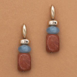BROWN JASPER MIX GOLD EARRINGS