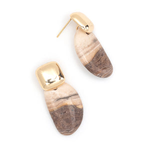 BROWN CREAM STONE EARRINGS