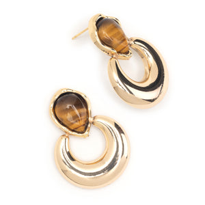 TEARDROP TIGER EYE GOLD EARRINGS