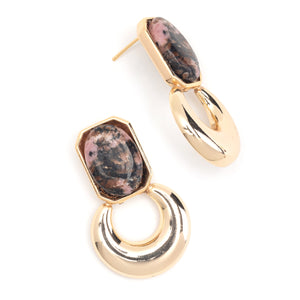 BAGUETTE PINK AGATE GOLD EARRINGS