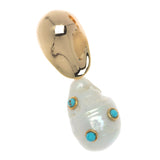BAROQUE PEARL TURQUOISE EMBED GOLD DROP EARRINGS