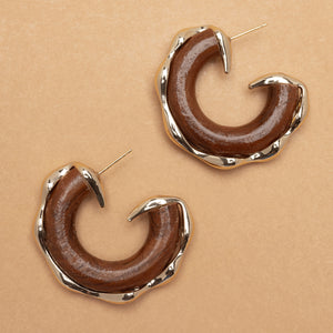 BROWN GOLD HALF HOOP EARRINGS