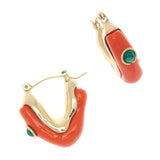 RED RESIN MALACHITE EARRINGS