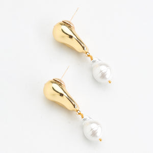FREEFORM GOLD PEARL  DROP EARRINGS