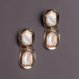 GOLD FREEFORM PEARL DROP EARRINGS