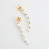 GOLD FLOWER PEARL DROP EARRINGS