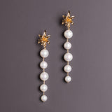 GOLD FLOWER PEARL DROP EARRINGS