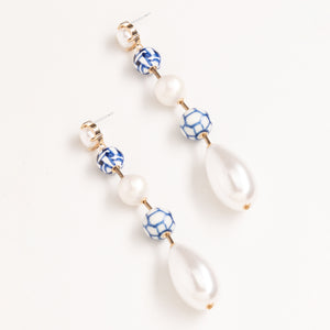 BLUE WHITE PEARL DROP EARRINGS
