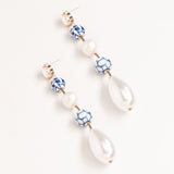 BLUE WHITE PEARL DROP EARRINGS