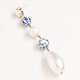 BLUE WHITE PEARL DROP EARRINGS