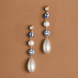 BLUE WHITE PEARL DROP EARRINGS